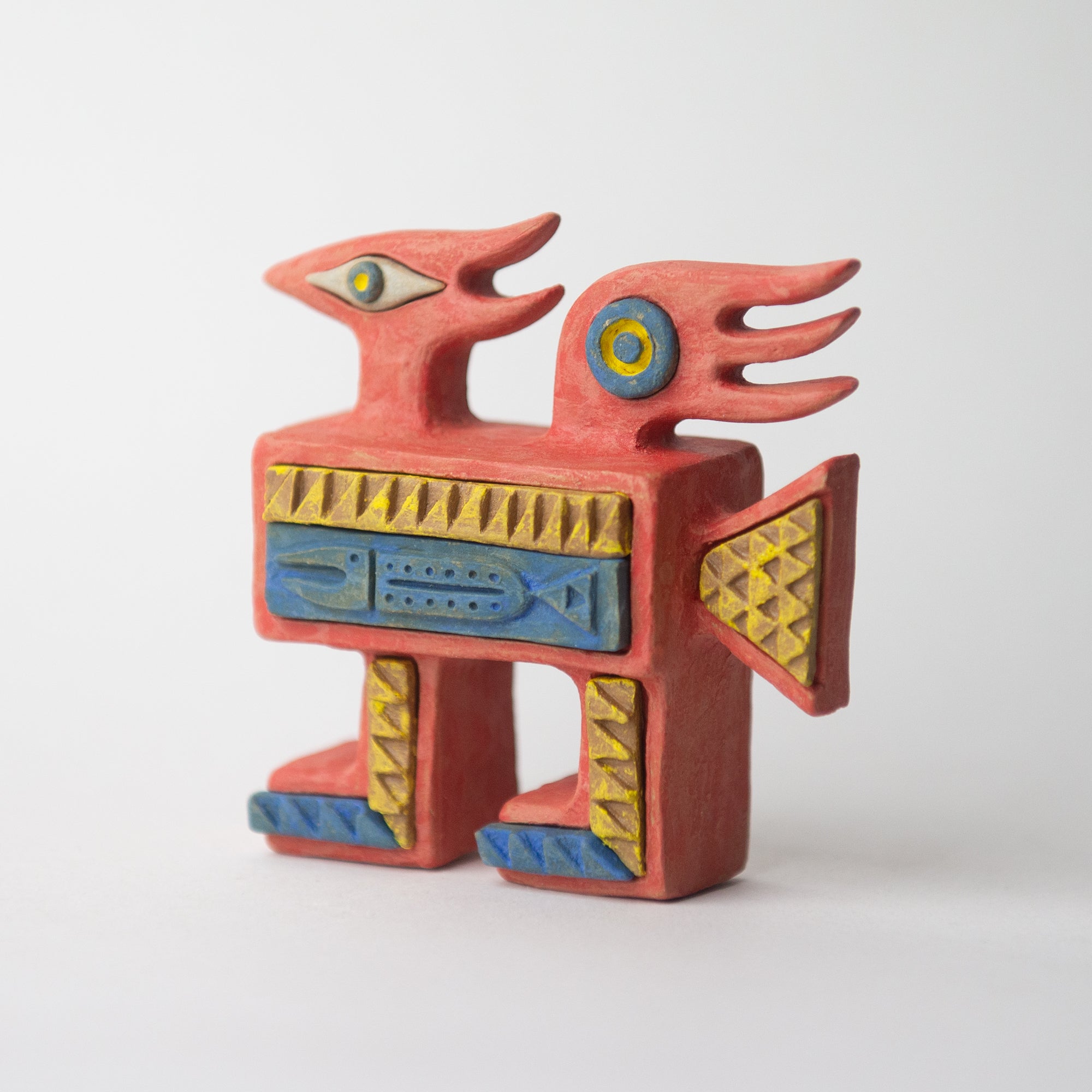 bird fish red original sculpture