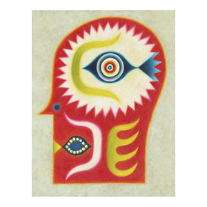 bird fish head red original painting