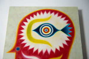 bird fish head red original painting